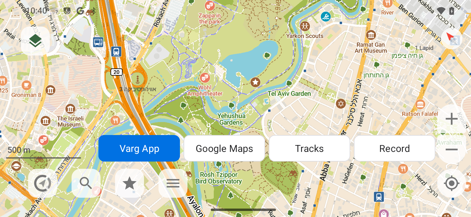 VargGPS full-screen map and rider controls on the Android 14 test phone.